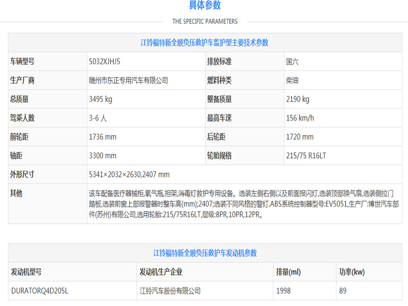 鈴福特新全順負(fù)壓救護(hù)車V362（異形頂）