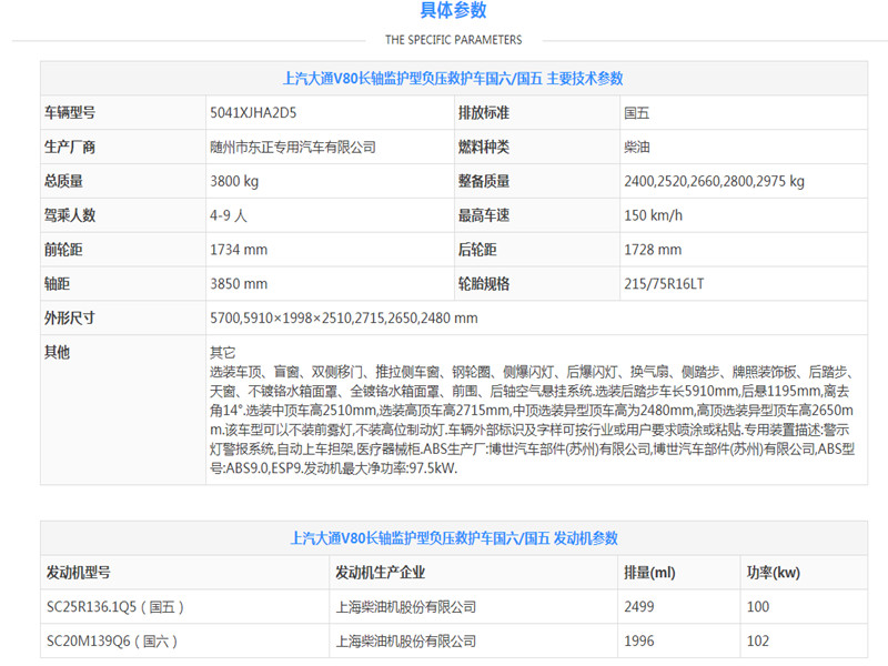上汽大通V80長軸監(jiān)護型負(fù)壓救護車國六