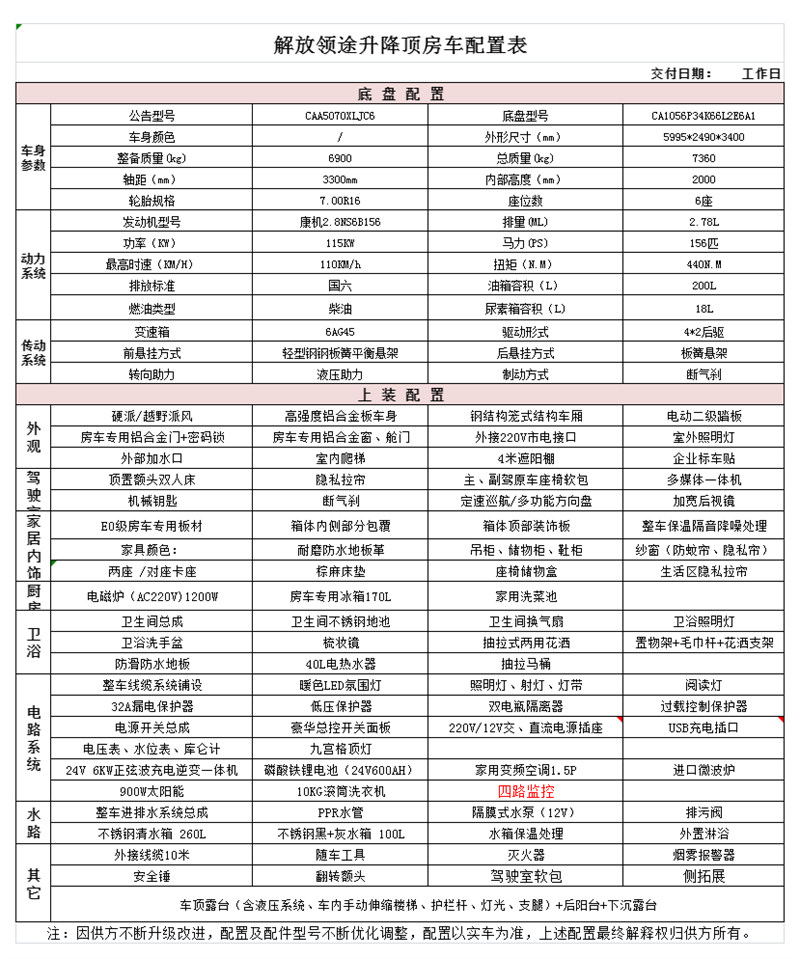 解放領(lǐng)途升降頂房車